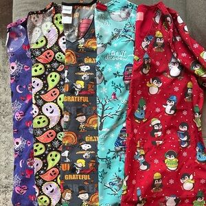 Holiday Print Scrub Tops